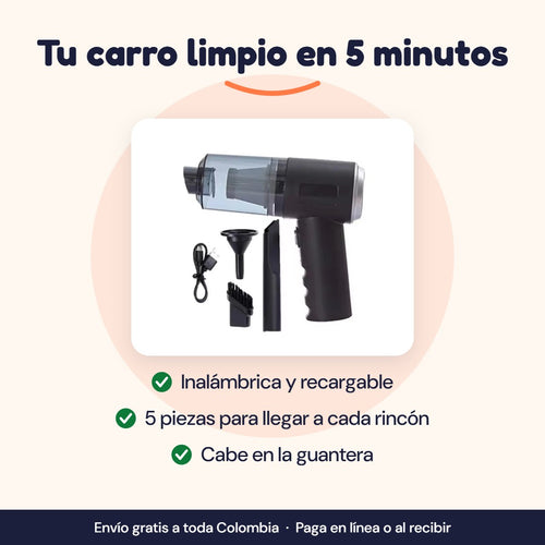 Aspiradora recargable para carro: inalámbrica, 5 piezas y cabe en la guantera